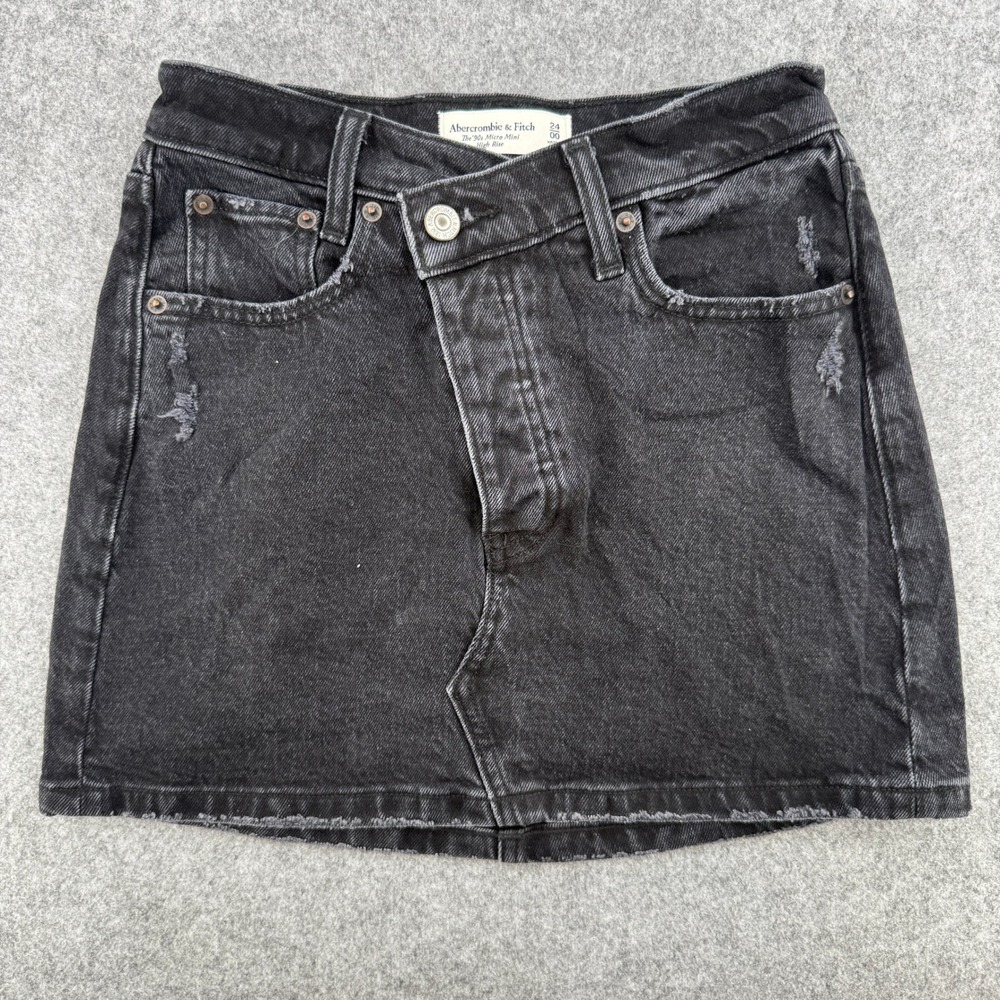Y2K Abercrombie & Fitch Skirt Women 24 90s Micro Mini Black Crossover Distressed